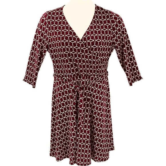 41 Hawthorn Women's Burgundy Dress Size XL Rayon V-Neck 3/4 Sleeve Knee Length - Picture 1 of 9